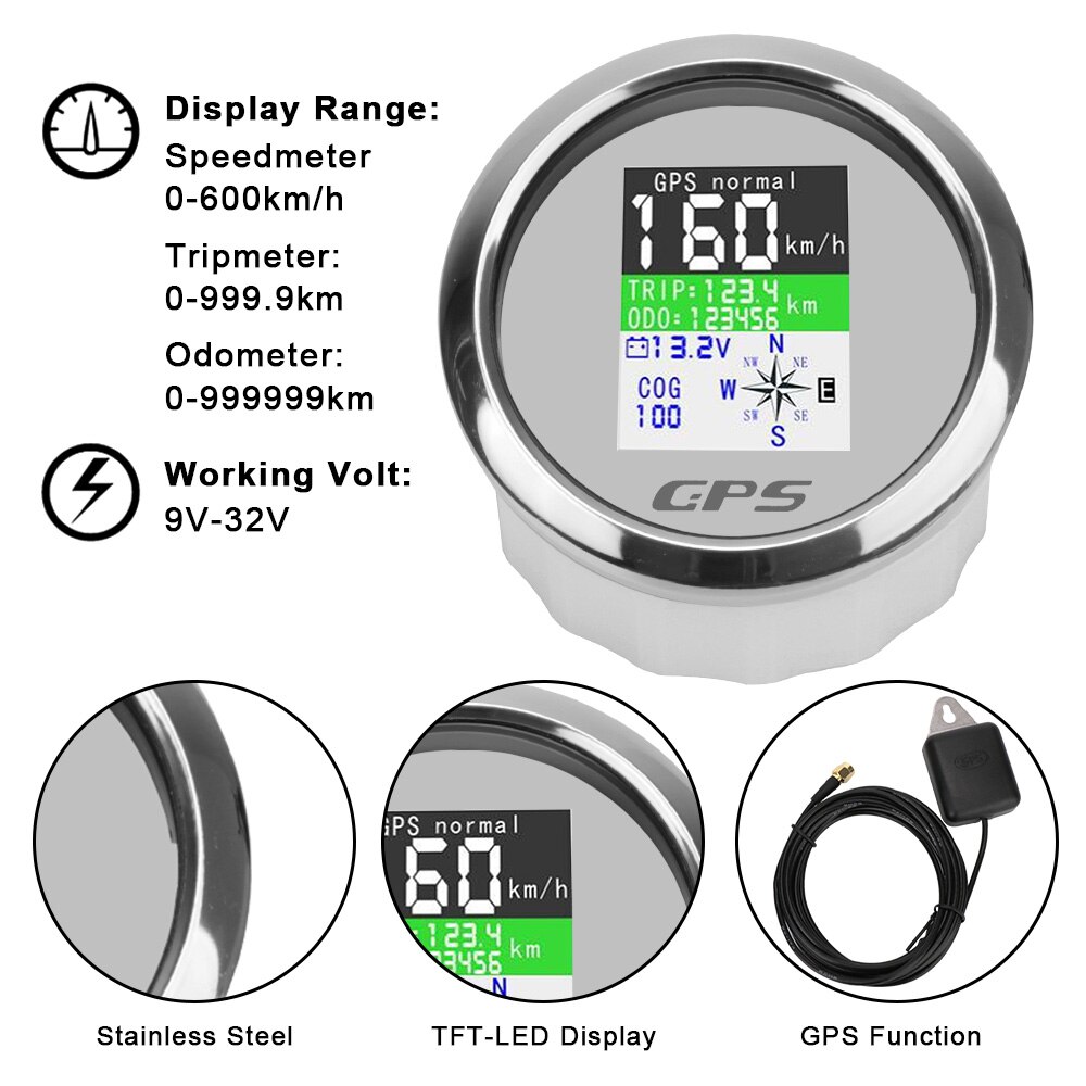 85mm Digital GPS Speedometer Odometer Gauge Waterproof Car Outboard Engine Adjustable Trip +GPS Antenna For Motor Yacht Boat