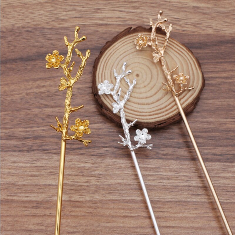 2Pcs 24X60Mm Bloem Koper Haarspelden Vorken Vorm Hair Sticks Haar Pin Haar Clip Haar Dragen Voor diy Sieraden Accessoires