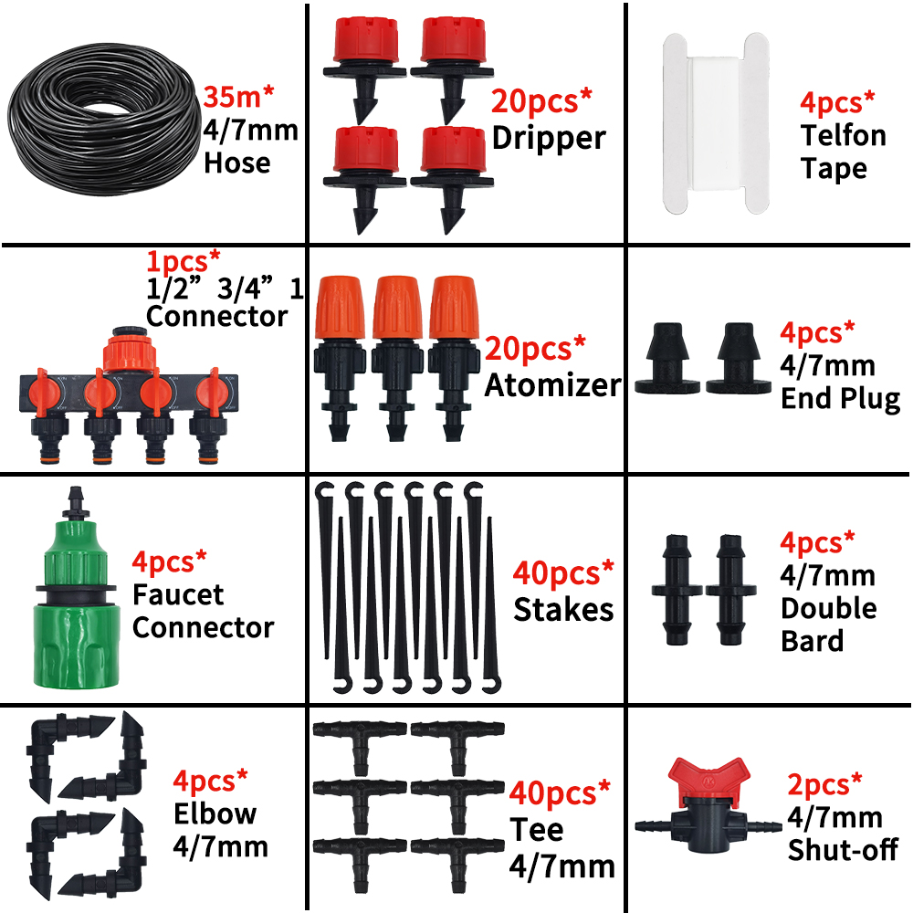 5-50M Giardino micro Irrigazione a goccia Sistema di irrigazione automatica kit controllore Timer Nebbia fai da te Raffreddamento a spruzzo per piante in vaso: Kaki scuro