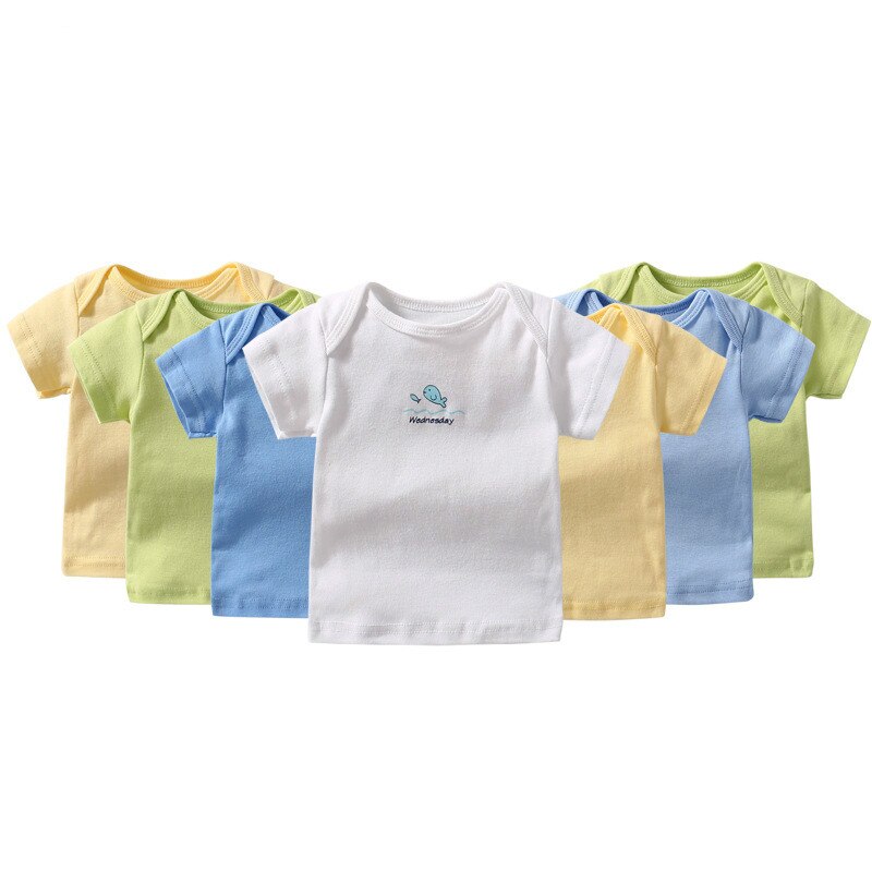 7Pcs Kinderen T-shirt Voor Jongens Meisjes Katoenen Zomer Kids Tops Tees Baby Kids T-shirts Pasgeboren Kleding Sets: AM-DR0054-blue
