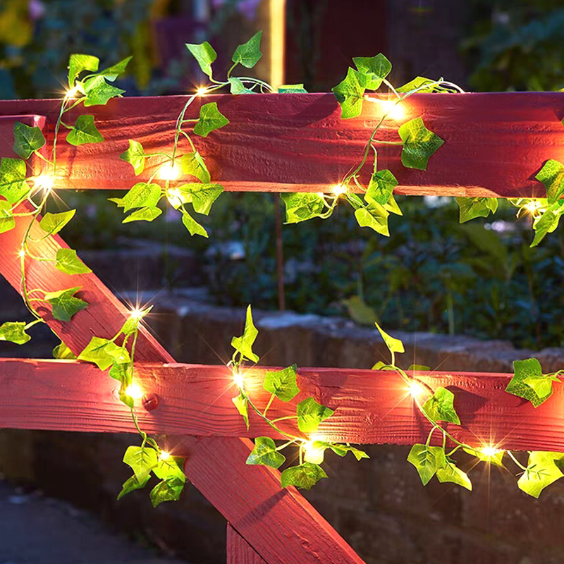 Guirnalda de luces de hojas verdes, hiedra Artificial, vid, guirnalda de luces de hadas, decoración para de boda, planta colgante de pared de habitación para el hogar y Navidad