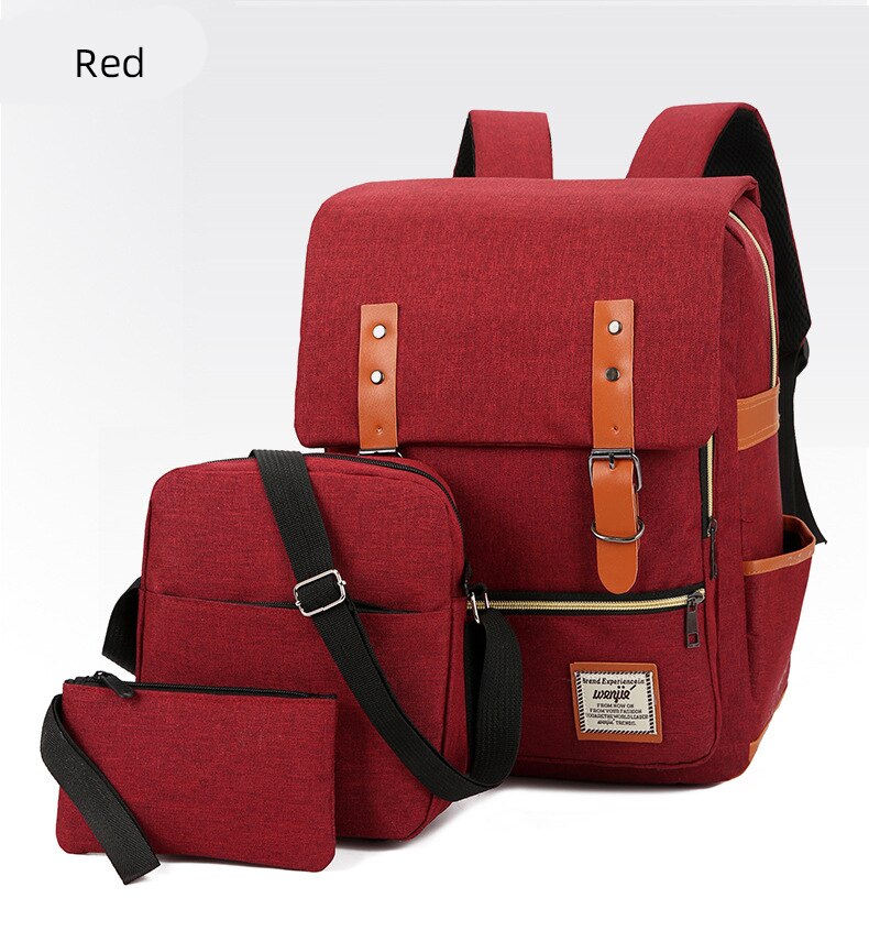 Nylon Men's 15.6 Inch Laptop Backpack Large-capacity 3Pcs/Set Travel Backpack Student Backpack Bag: HYBMQ0002-red