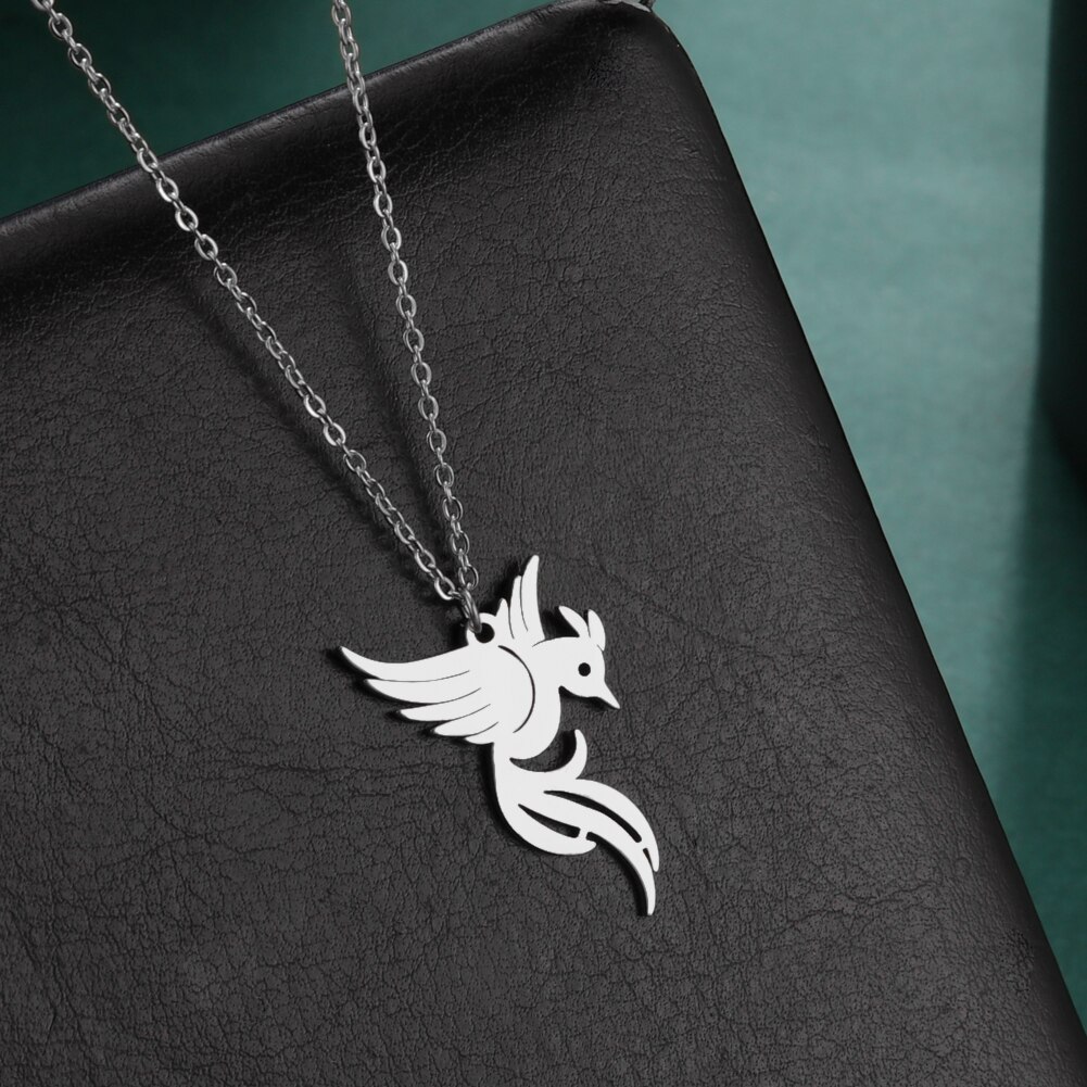 Skyrim – collier avec pendentif en forme de phénix pour femmes et filles, en acier inoxydable, couleur or, chaîne ras du cou, oiseau porte-bonheur, bijoux,