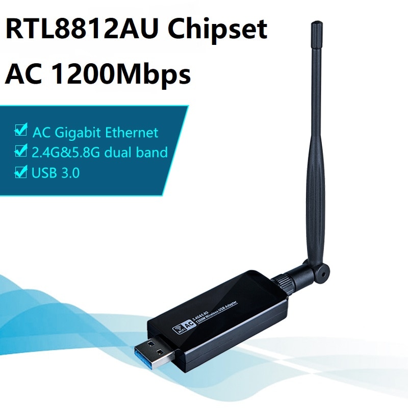 RTL8812AU Chipset Netwerkkaart 2.4G/ 5G Wifi Usb 3.0 Lan Adapter Draadloze Ac 1200Mbps Dongle 5dBi Antenne Voor Desktop Laptop