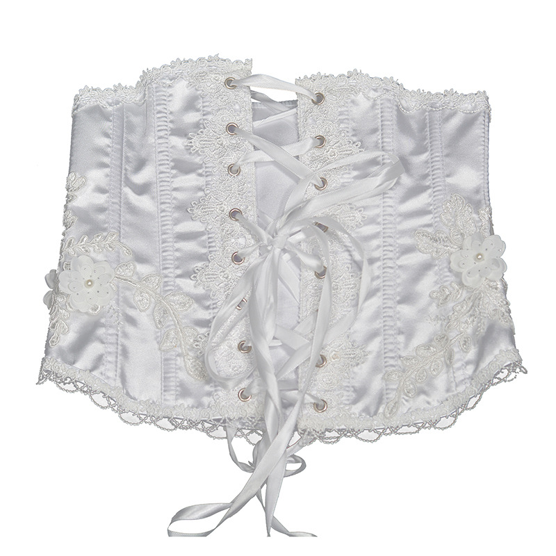 Sexy Satin Steel Boned Lace up Lolita Underbust Corset White Waist Cincher Lingerie Bustier Lingerie