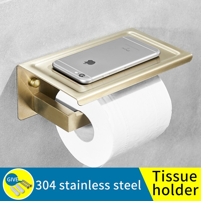 Håndklædeholder til badeværelset rustfrit stål gyldent vægmonteret håndklædestativ toiletpapirholder tøjkrog håndklæde firkantet ring: Vævshylde