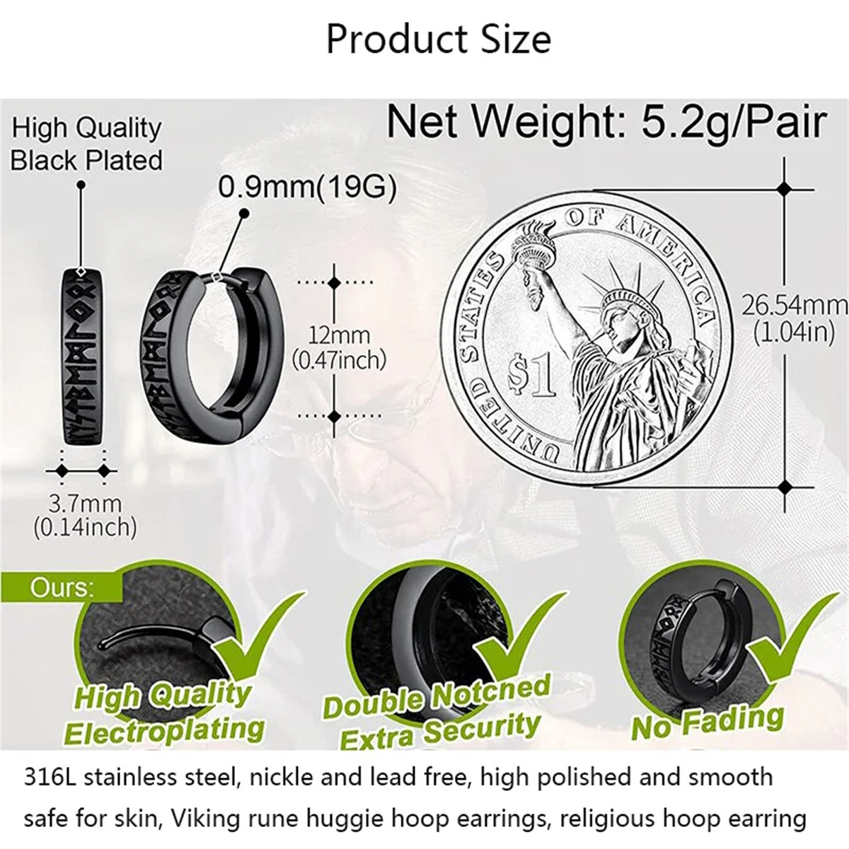2/4 Uds. Pendientes de aro de runas vikingas norueguesas de 12mm para hombres y mujeres, joyería de Piercing de oreja religiosa de aro Huggie de acero inoxidable 316L