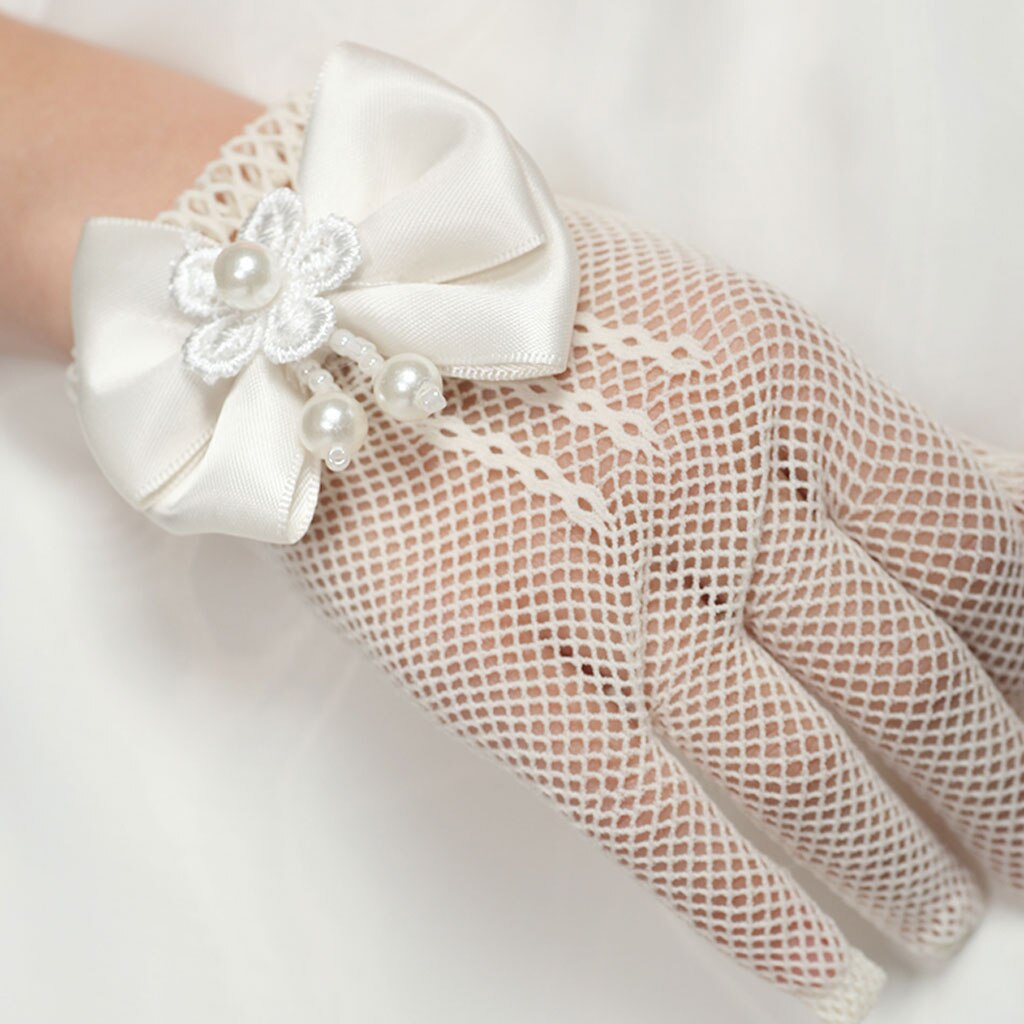 Blume Mädchen Satin- Bowknot Spitze Gittergewebe Handschuhe Brautjungfer Hochzeit Prom Bankett Tanzen Zeigen Elegante Princeness Acc