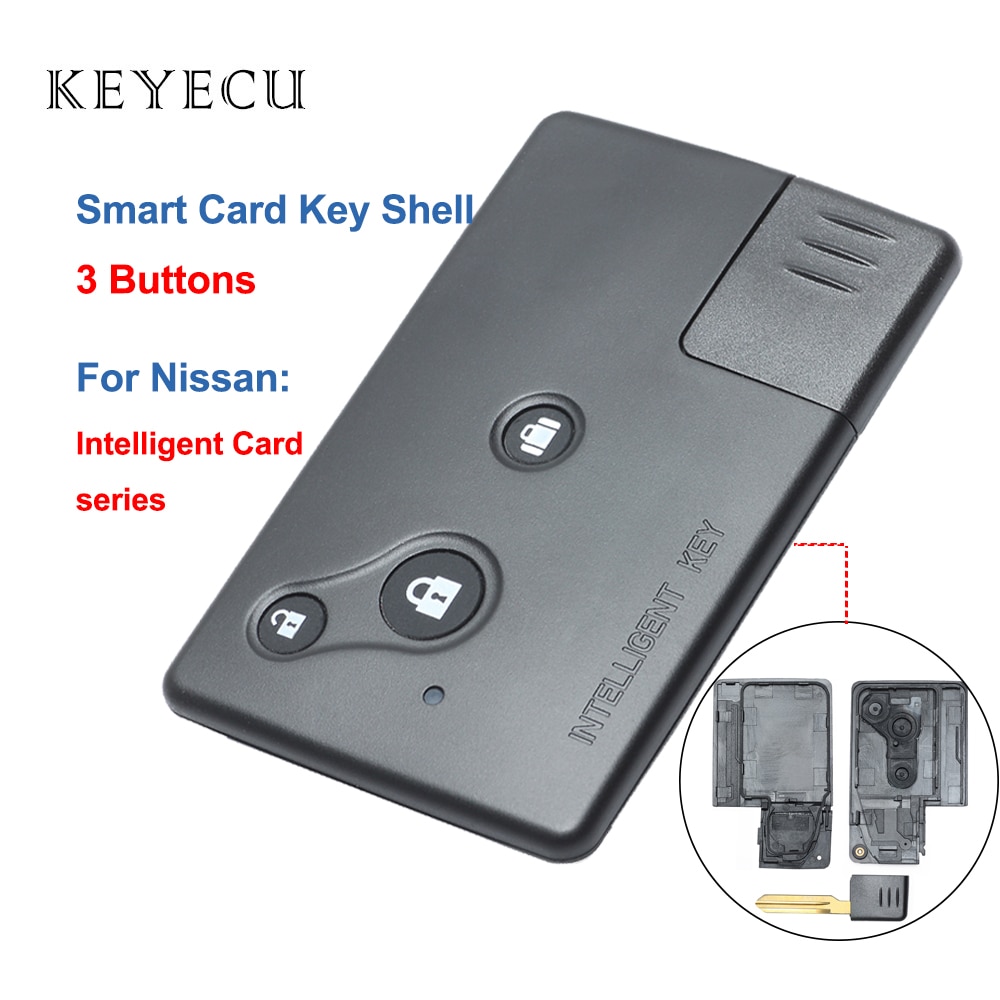 Keyecu Vervanging Smart Remote Key Shell Case Fob 3 Knoppen voor Nissan Teana (Oud Model) met Kleine sleutel, Autosleutel Shell Case