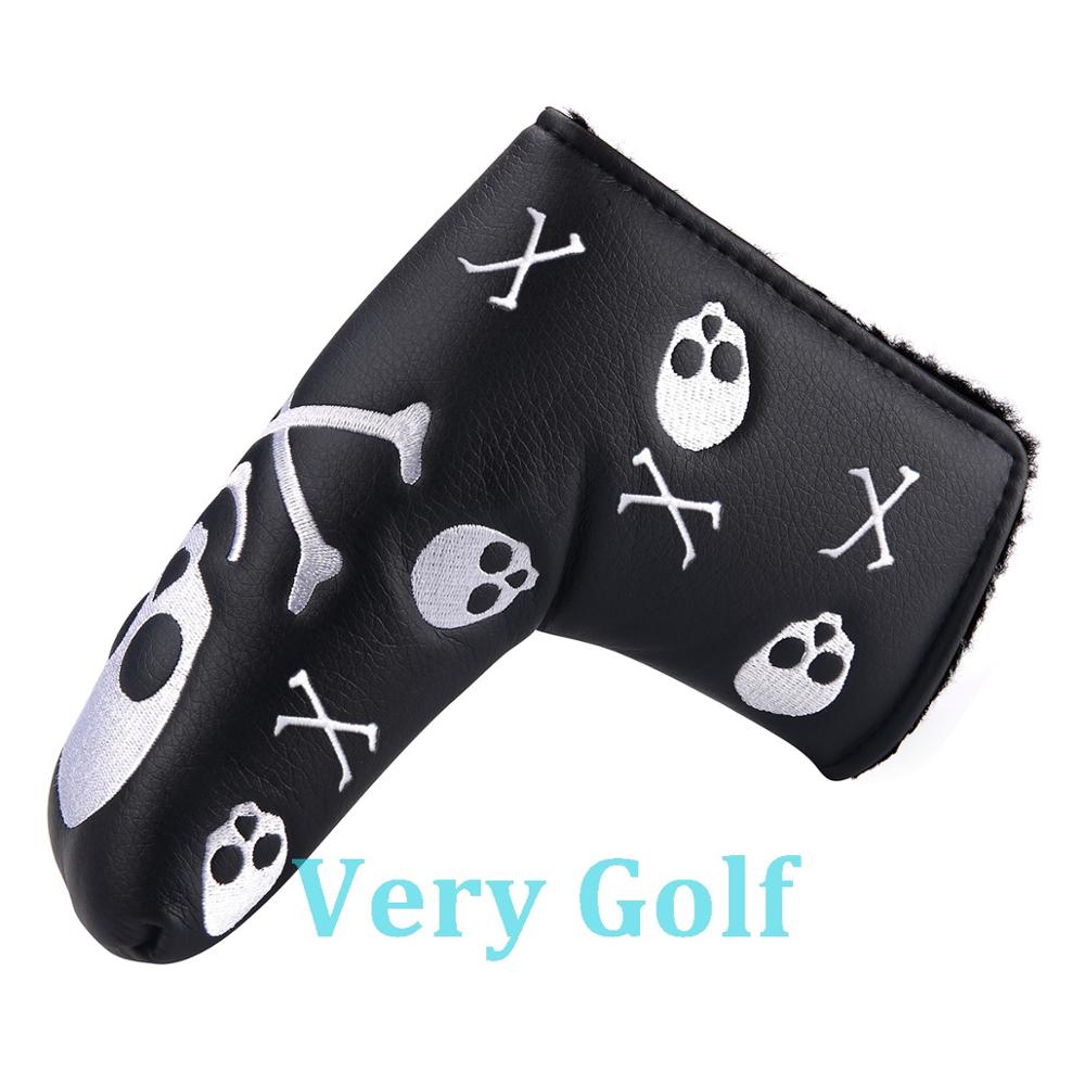 Black PU Leather with Skull Embroidery Golf Putter Cover Blade Putter Head Cover