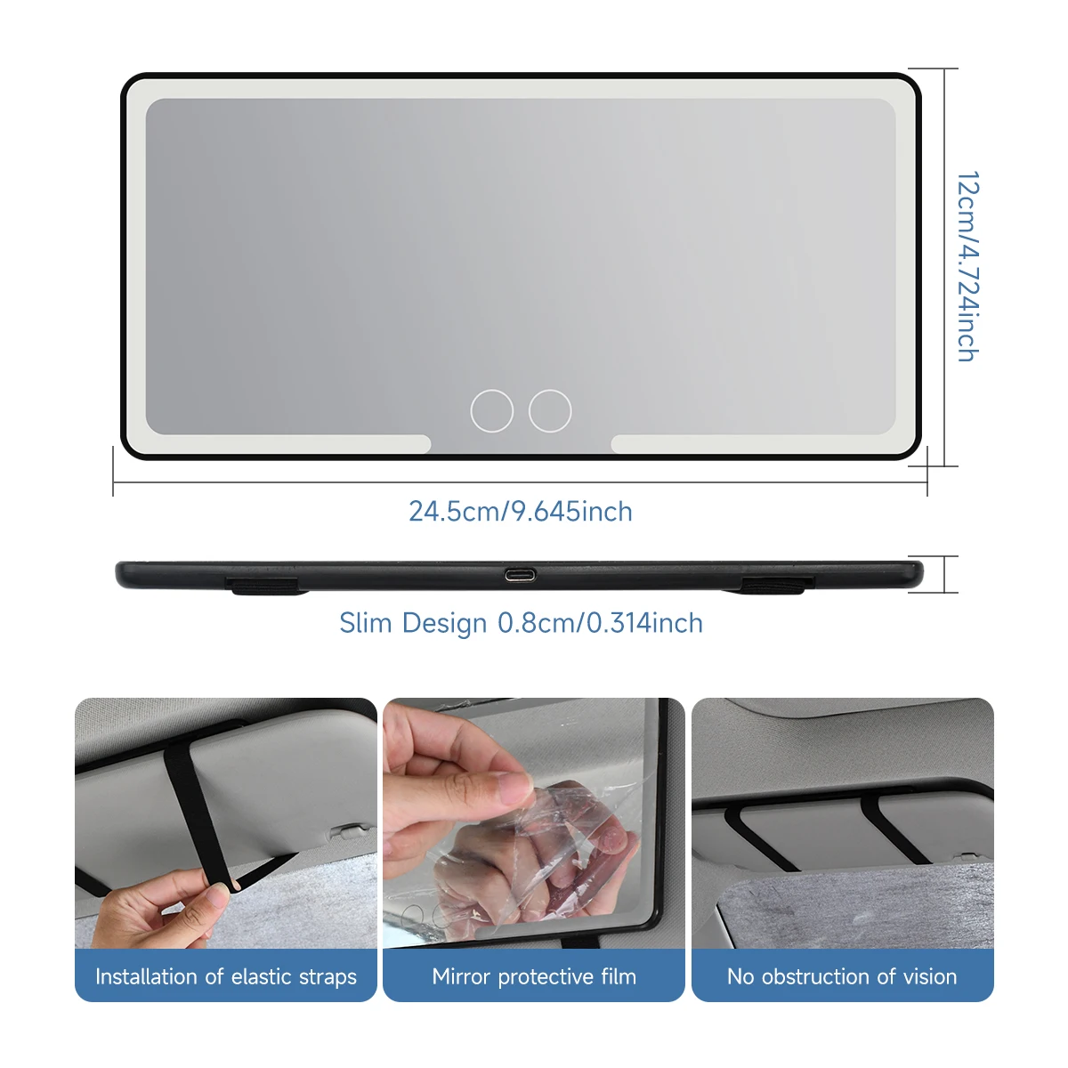 Twee kleuren autozonneklep make-upspiegel met LED oplaadbaar 3-modi touchscreen verstelbare helderheid Auto Vanity HD-spiegel
