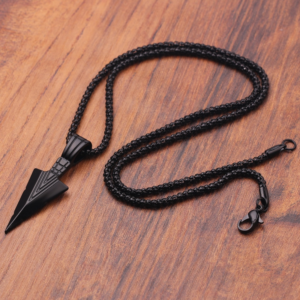 Men's Matte Black Long Necklace with Arrow Pendant Jewelry Chain Hip Hop Punk Rock Christmas Halloween For Men Wome