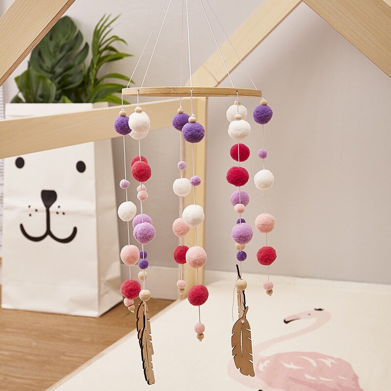 Diy Macaron Kleur Haar Bal Windgong Decor Banner Babykamer Decoratie Beddengoed Bumpers Kids Party Ballen Kids Meisjes Kamer decor: F