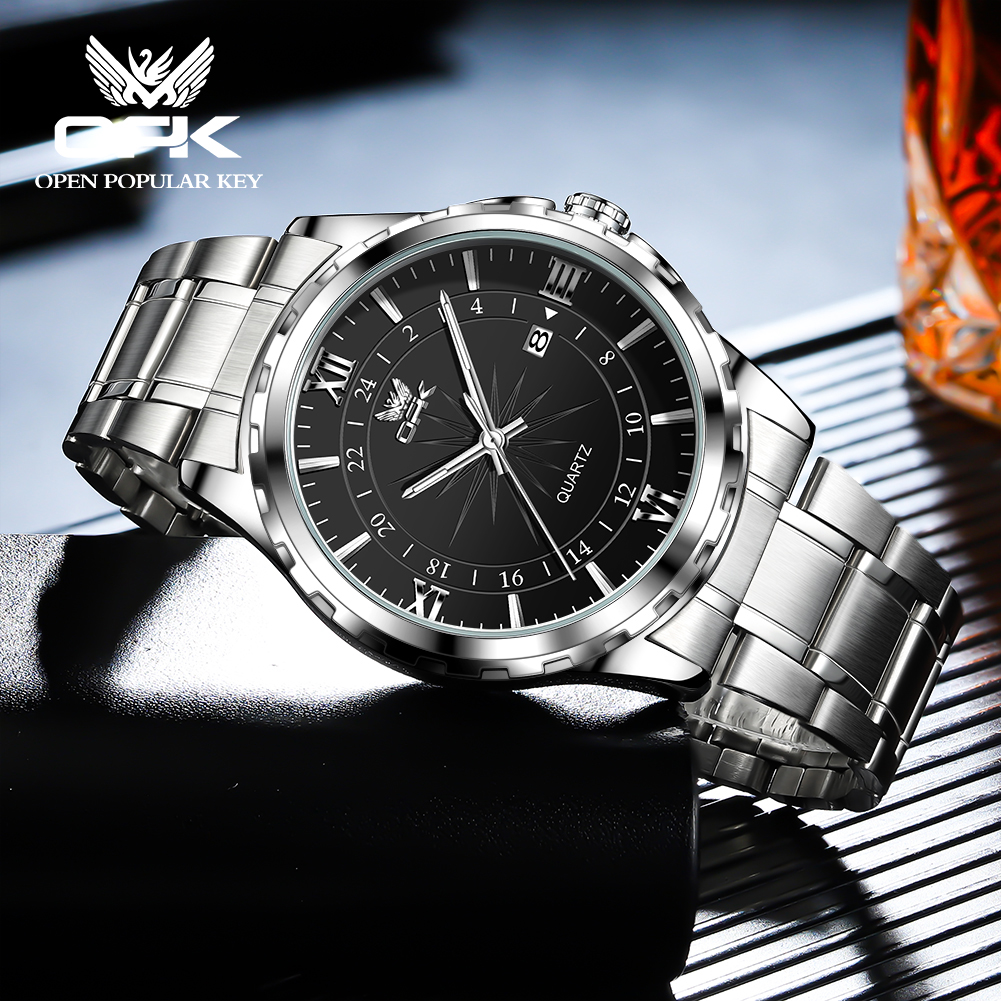 OPK stalen riem dubbele kalender heren quartz horloge 6003