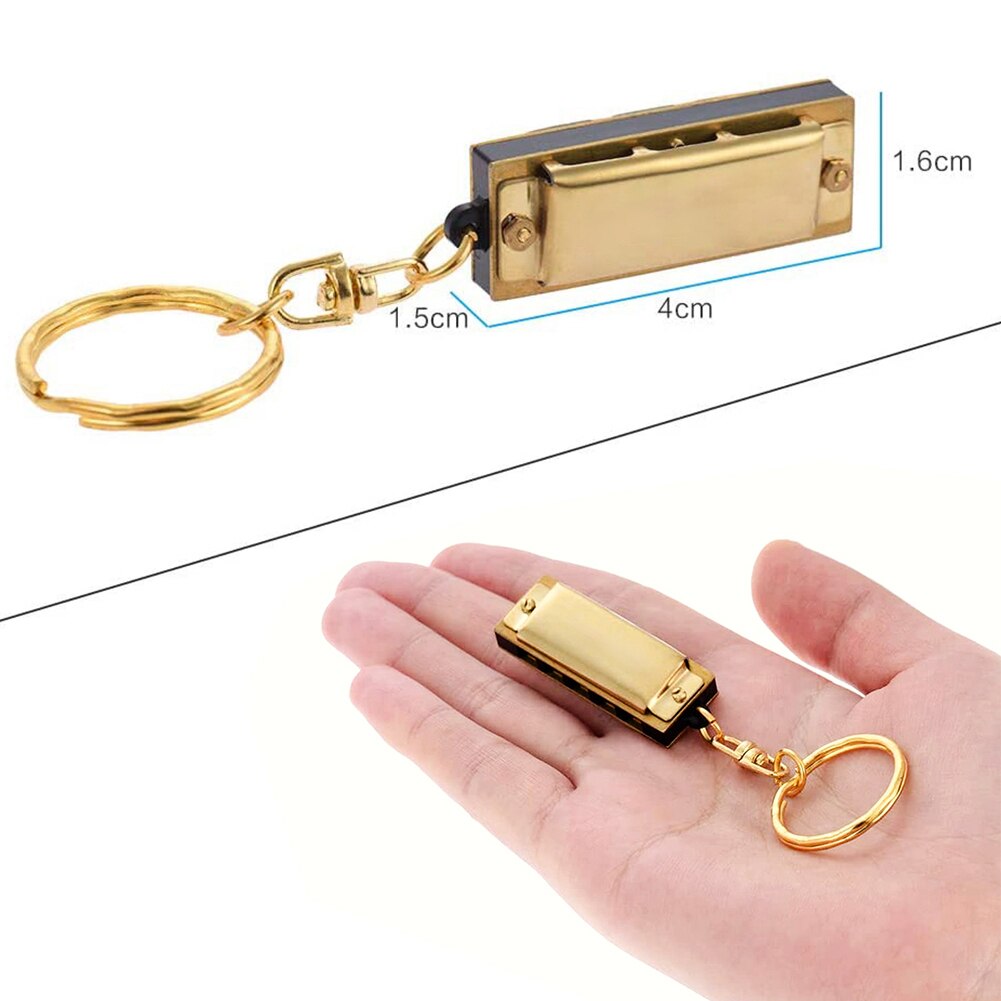 Mini 5 hål munspel c nyckel 10 ton nyckelring gyllene munspel musikinstrument för nybörjare barn