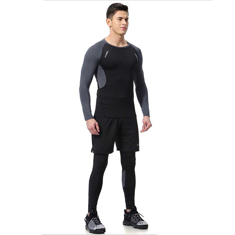 Men Long Johns Winter Fitness Gymming Sporting Suit Runs Top Shirts + Tight + Shorts Leggings Pants Thermal Underwear Sets