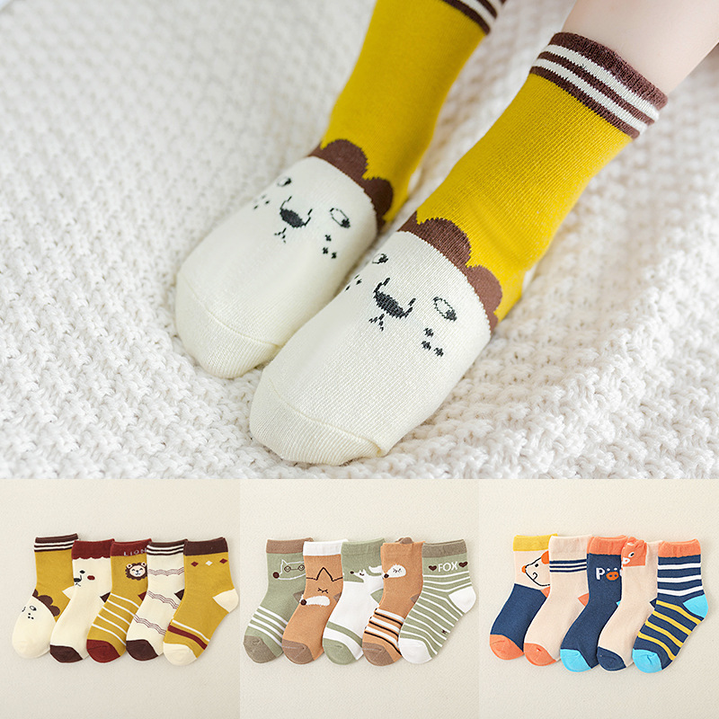 5 Pair Animals Sock Cotton Baby Socks Autumn Winter Children's Student Anti-skid Socks Boys and Girls Multi-color Cartoon