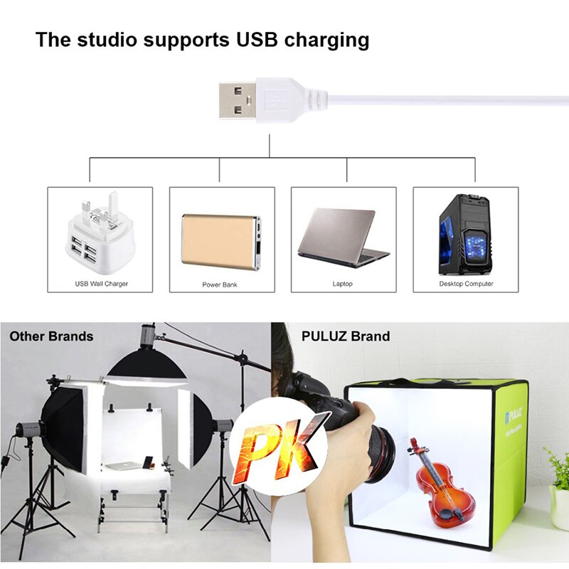 Puluz 30*30cm Mini Foldable Photo Studio Box Photography Lightbox Studio Shooting Tent kit with LED Ring & 6 Color Backdrops