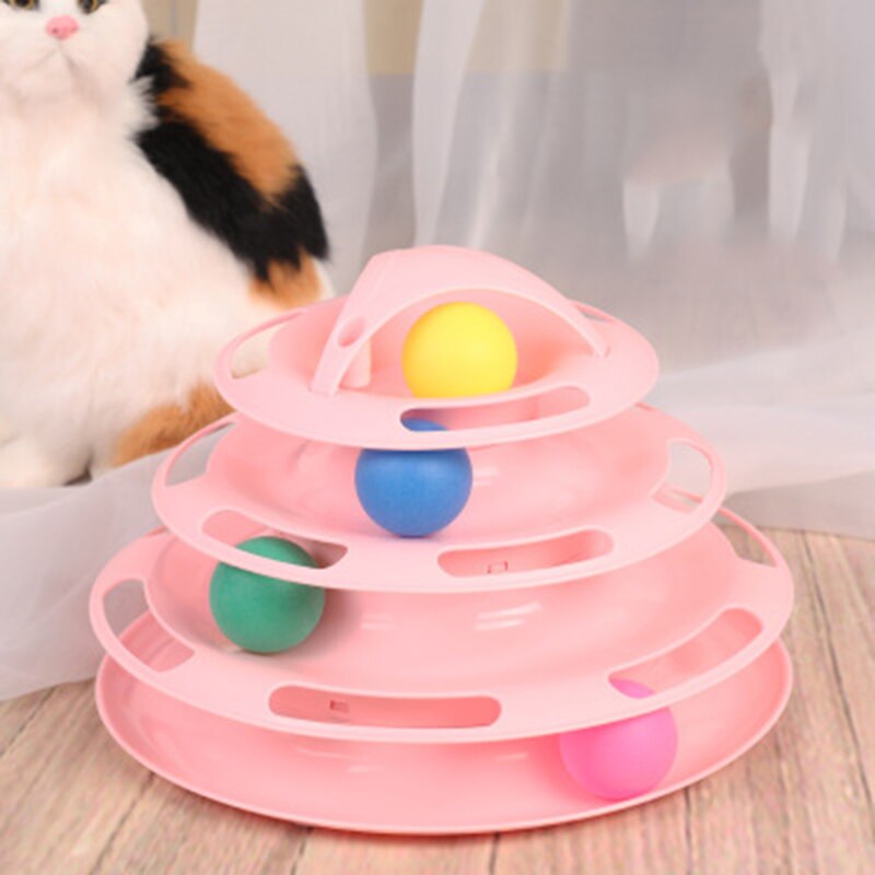 Jouets pour chats en animaux | Tour Interactive, pistes disque entraînement, plaque d'amusement, disque d'intelligence, balles de jouets pour chats pour tranchage, fournitures pour animaux de compagnie: Rose