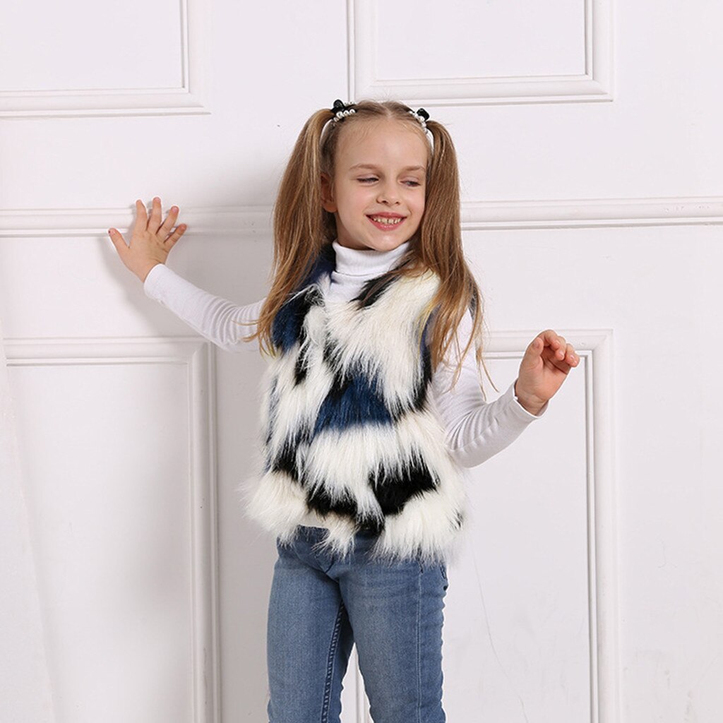 TELOTUNY Kids Baby Girl winter Faux Fur Dikke vest Jas Waterval Luipaard Warme Pluche Uitloper Harige vest kleding ZO14