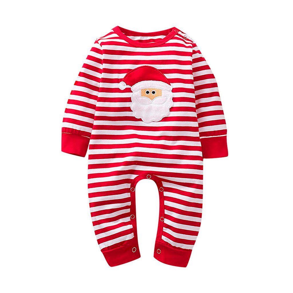 Infantil do bebê macacão menino menina roupas de manga longa natal santa listrado impressão macacão outfits inverno recém-nascido do bebê onesie: 3M