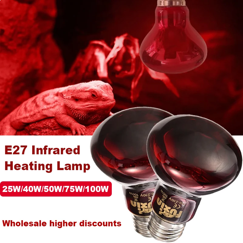 Lampe chauffante rouge 220-240V, 25W 50W 75W 100W, ampoule d'isolation infrarouge pour Reptiles amphibiens, serpent, lézards, bétail