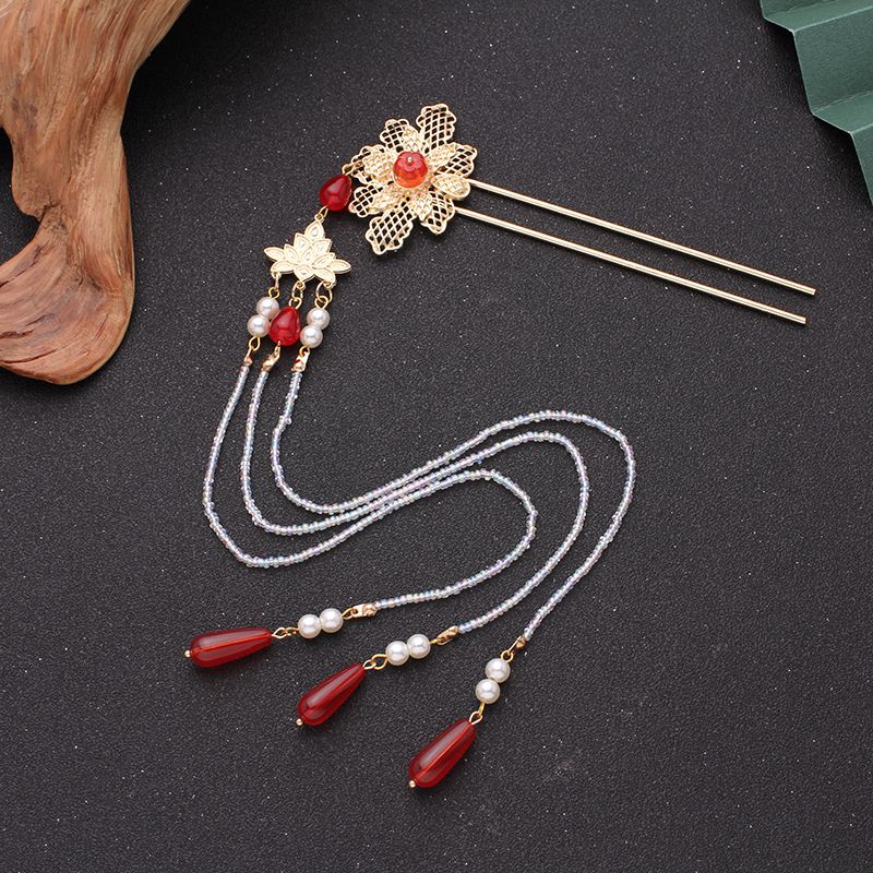 Vintage Metal Hair Stick Hanfu Hairpins for Women with Long Tassel Head Jewelry: Default Title