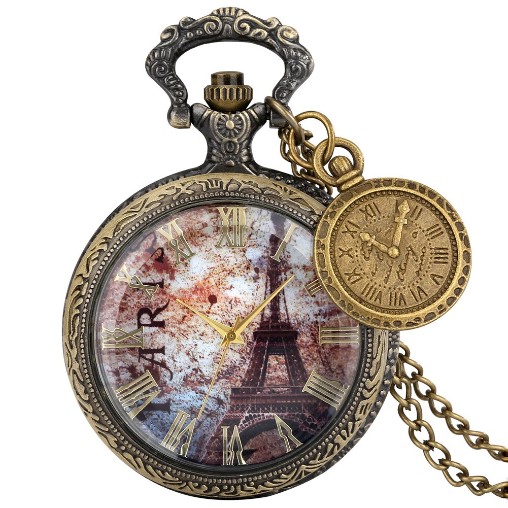 Antieke Open Gezicht Zakhorloge Mannen Vrouwen Quartz Ketting Klok Met Romeinse Dial Accessoire Unisex Prachtige Reloj De Bolsillo: Eiffel Tower