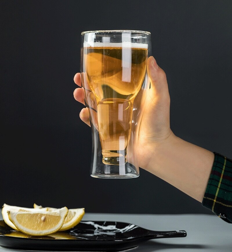 Set Van 4-Creatieve Bier Vormige Mode Double Layer Wijn Glas Transparant Party Pub Bier Drinken