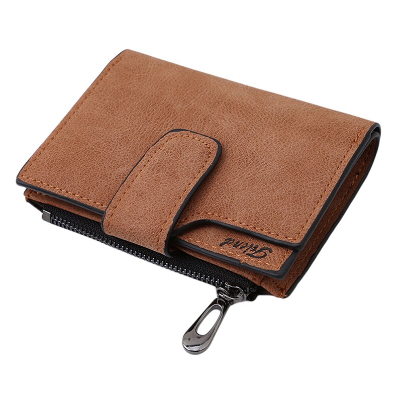 Small Female Purse Short Purse Lady Letter Snap Fastener Zipper Short Clutch Wallet Solid Vintage Matte Women Wallet: Coffe