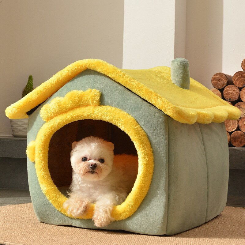 Abnehmbare Hund Haus Welpen Zwinger Haustier Luxus Villa Katze Zelt Nest Geschlossenen Teddy Chihuahua Höhle Kleine Hunde Korb Hund Liefert: Grün Dinosaurier / S 43x36x34cm