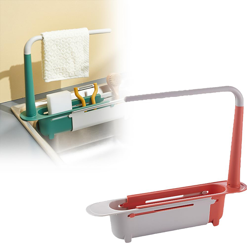 Telescopic Sink Shelf Kitchen Sink Drain Rack Storage Basket Kitchen Gadgets Accessories Tool Sinks Organizer Soap Sponge Holder: Rose