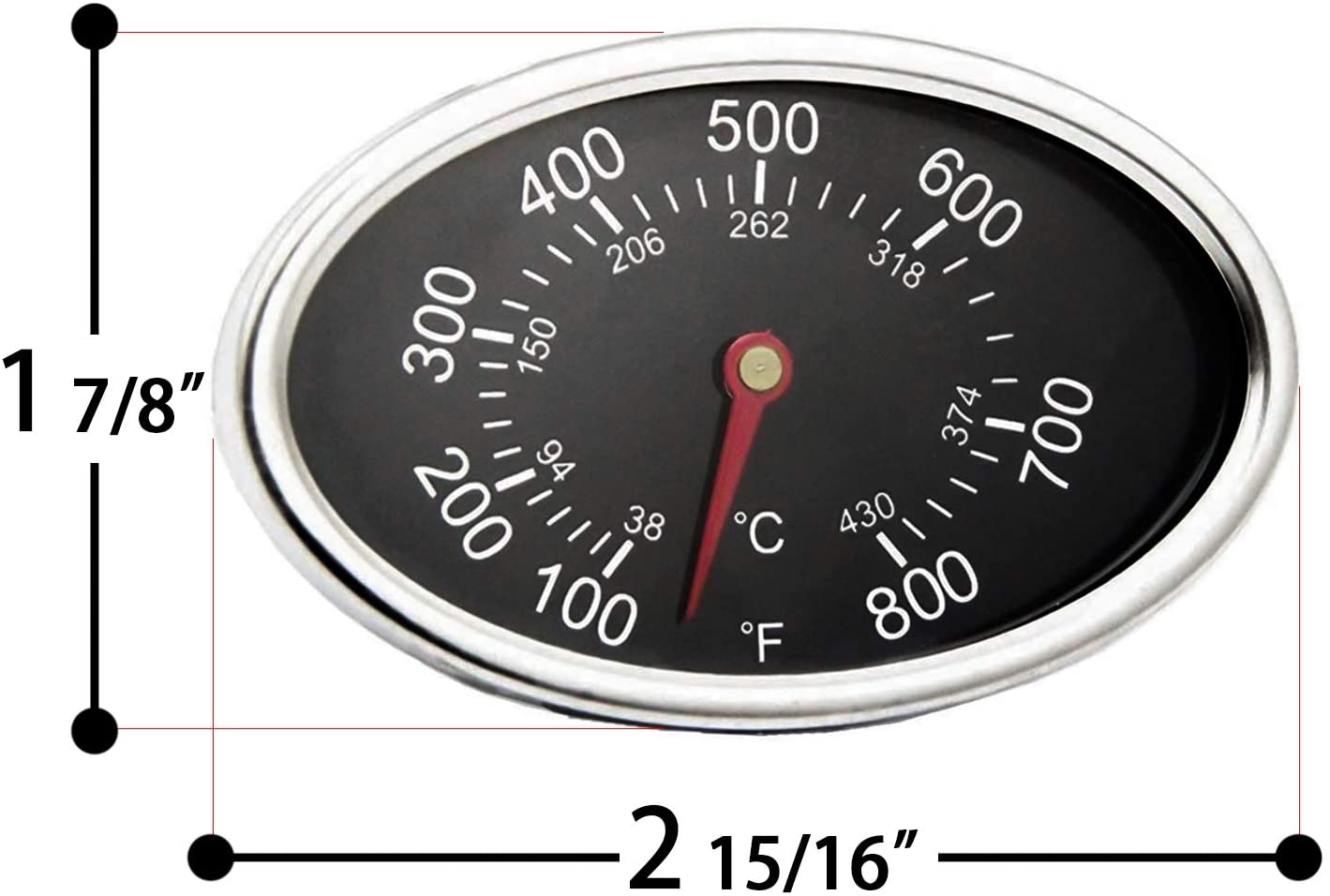 Ovalt grilllåg termometer gasgrill rustfrit stål varmeindikator til aussie grillvarer brinkmann dyna-glo uniflame gasgrill