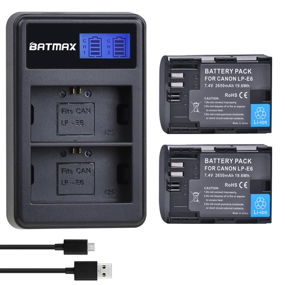Batmax 2650Mah LP-E6 LPE6 E6 Batterij + Lcd Dual Usb Oplader Voor Canon Eos 5DS R 5D Mark Ii 5D Mark Iii 6D 7D 80D 90D Eos 5DS R: 2battery and charger