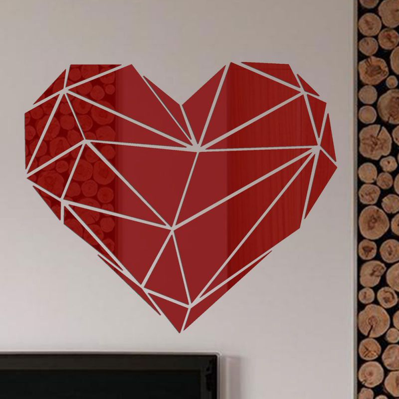 Geometric Heart-shape Mirror Stickers Self Adhesive Living Room Home Decor Wall Stickers Decal Art Valentine's Day