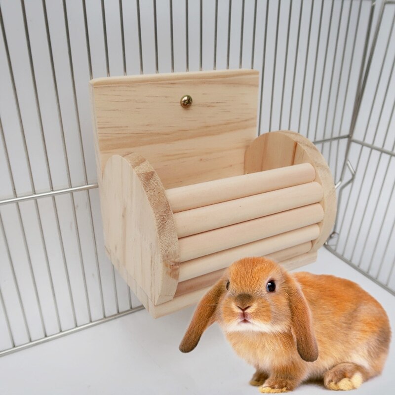 Konijn Feeder Bunny Cavia Hooi Feeder Hooi Kribbe Voor Kooi Chinchilla Hout Voedsel Kom Niet Giftig Veilig Materiaal