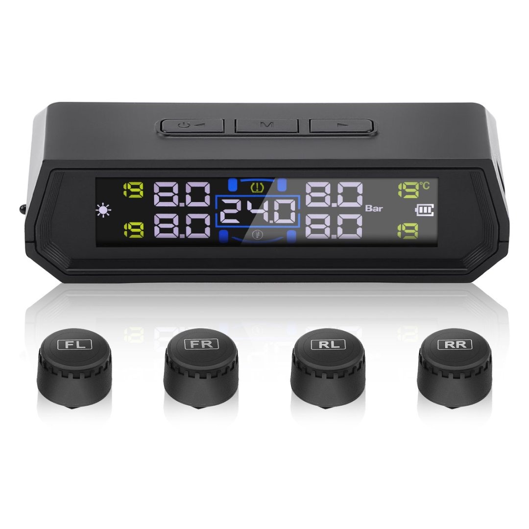 Tire Pressure Monitoring System Solar TPMS Sensors Temperature Warning Car TMPS 4 Wheel External Sensor Automobile Accessories: green