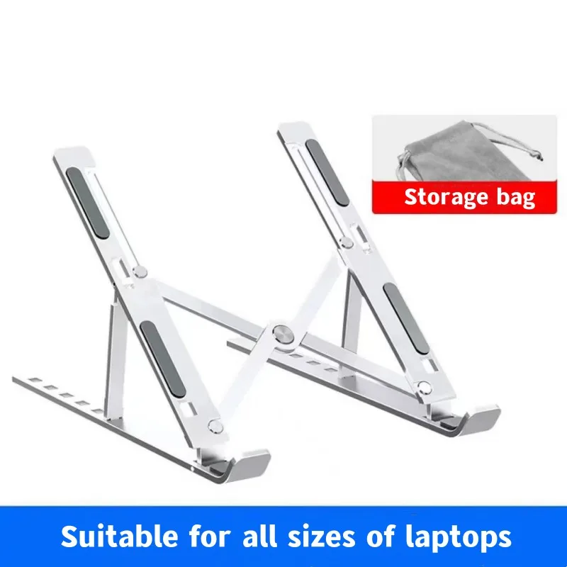 Justerbart pc-stativ, bærbar laptopholder, bærbar stativ, kompatibel med 8-15- tommers laptop, nettbrettbrakett, støttebase: Sølv