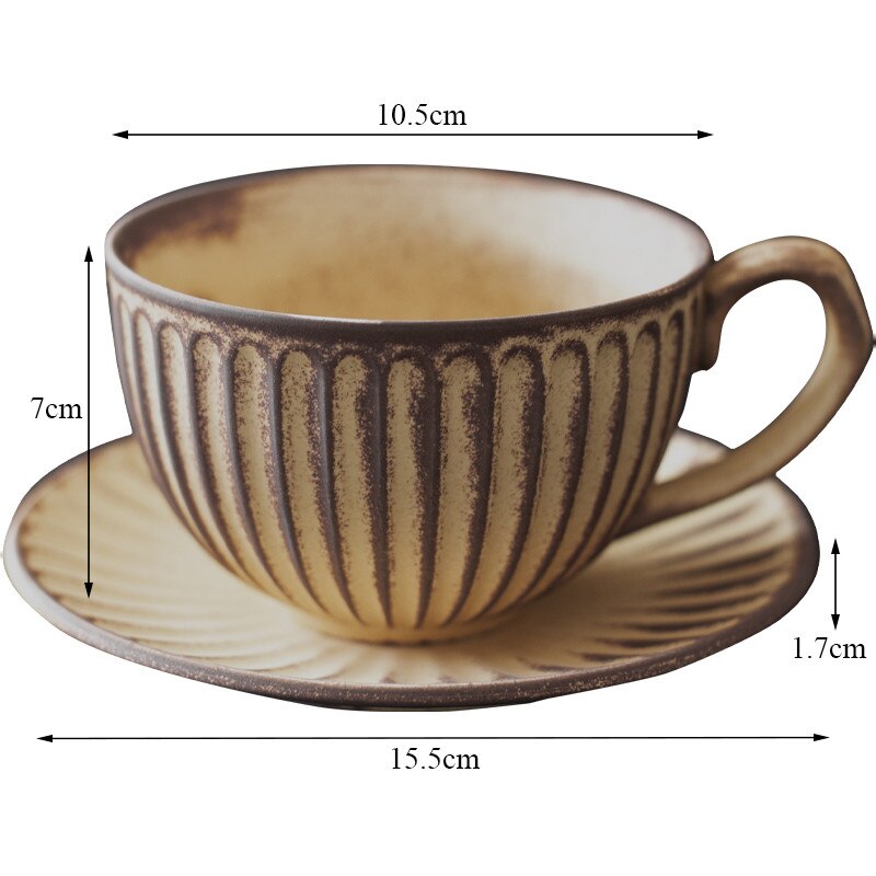 European Ceramic Retro Coffee Cup with Saucer Set Handmade Japanese Style Milk Mug Coarse Pottery Office Teacups Drinkware