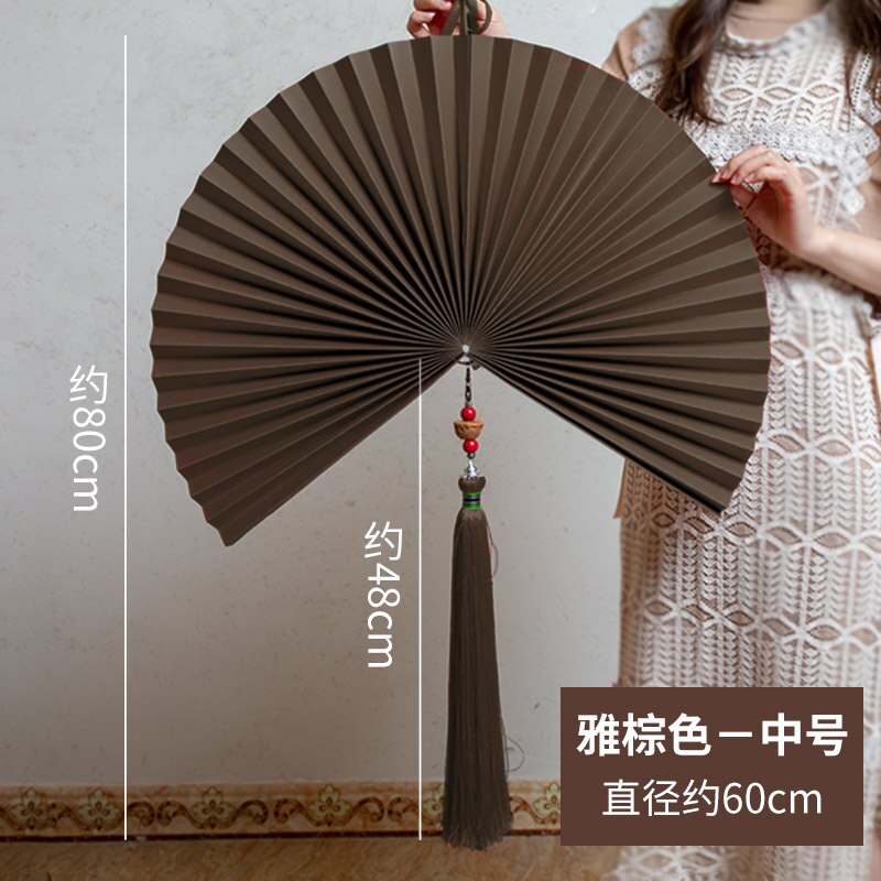 Chinese Style Folding Fan Wall Hanging Craft Fan Hanging Fan Living Room Decoration Wall Decoration Pendant: Brown Diameter 60cm