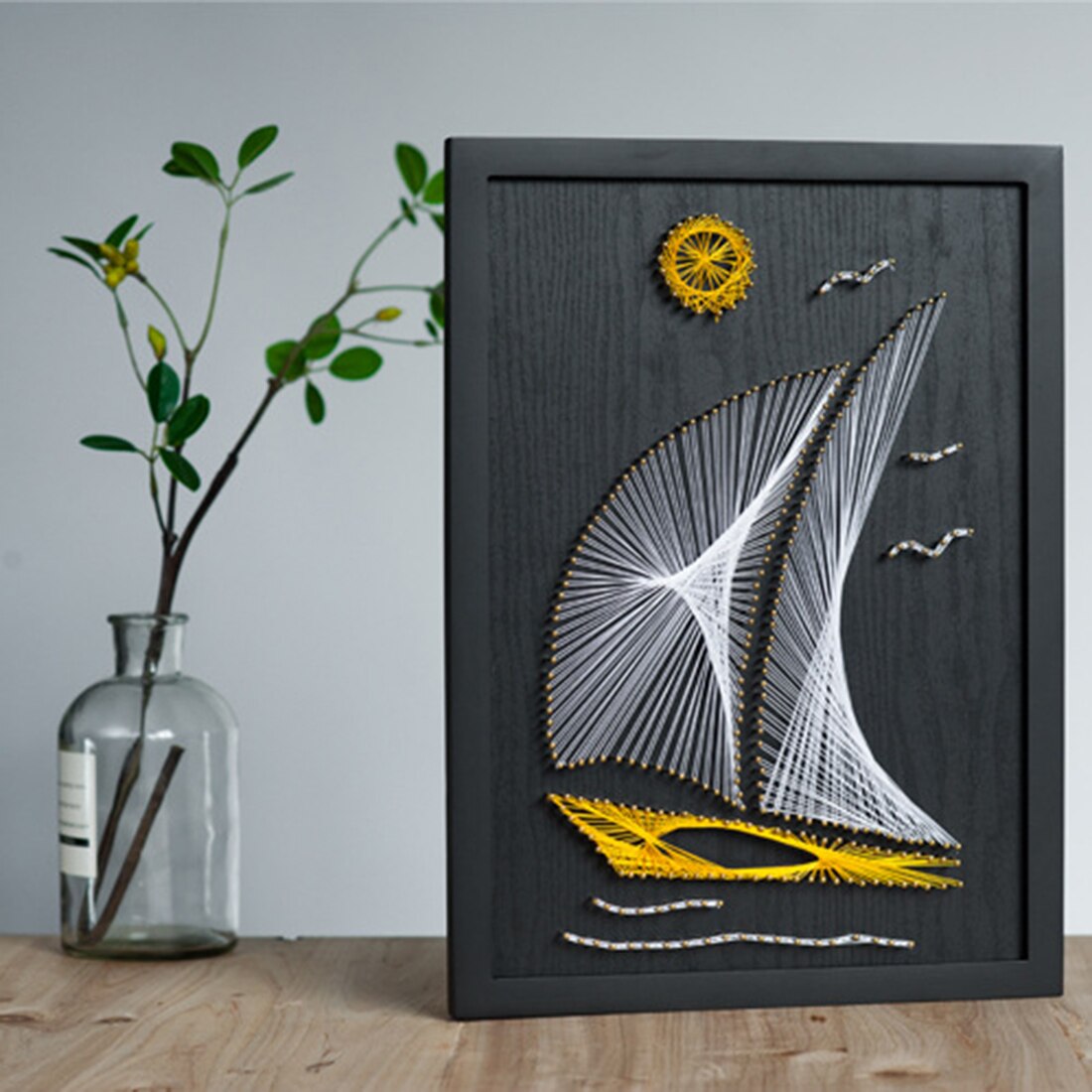 Kit d'art de ficelle de clou bricolage | Ligne de voile unie, Kit d'art de peinture à dessin avec cadre, accessoires de décoration pour la maison,