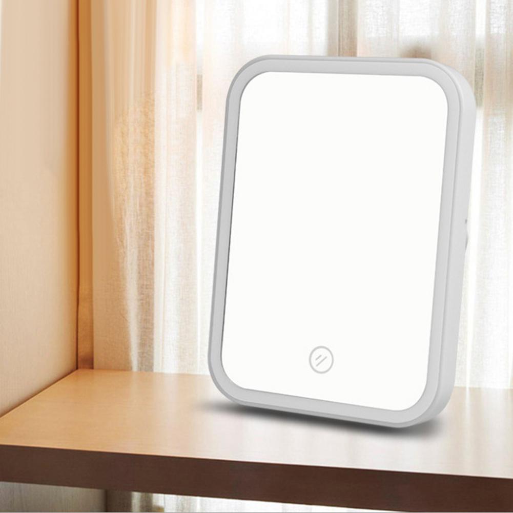 portátil LED iluminado táctil Dimmer brillo cuadrado Mesa maquillaje espejo interruptor batería operado soporte cosmético herramienta