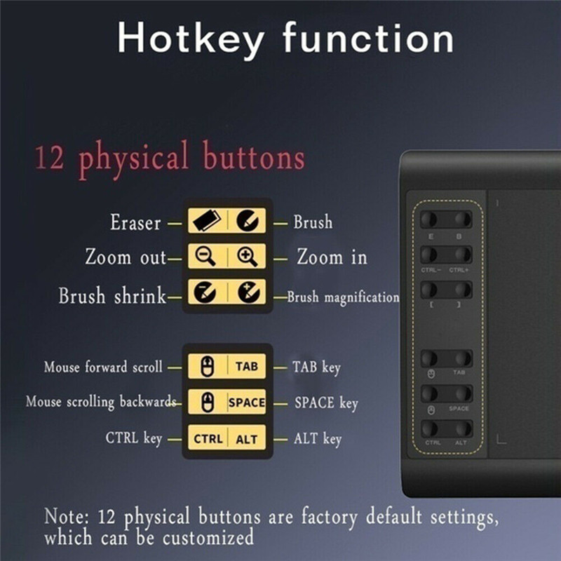 Tablette de dessin graphique professionnelle 10x6 pouces, 12 touches Express, 8192 niveaux, stylet sans batterie/30 pièces, recharge de stylo, Support PC/ordinateur portable