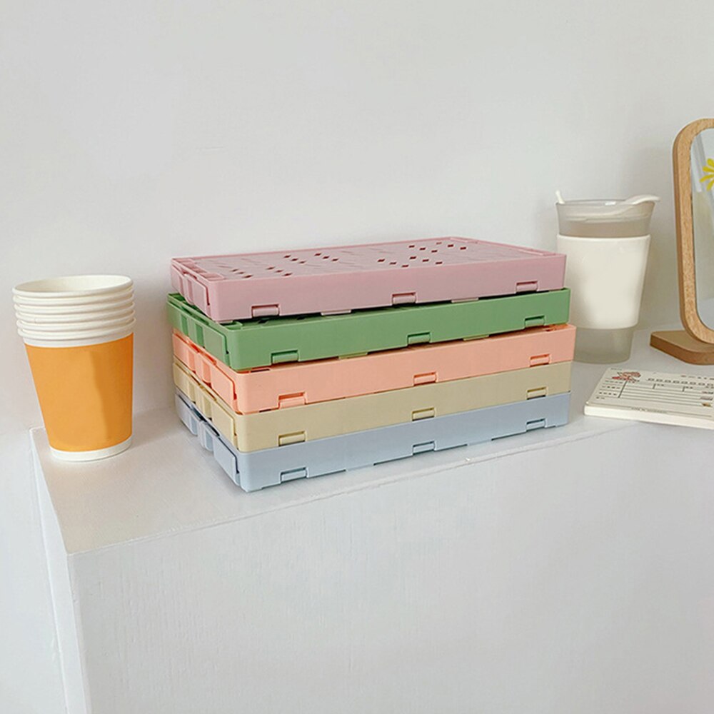 Collapsible Crate Plastic Folding Storage Box Basket Utility Cosmetic Container Desktop Holder Home Use^*
