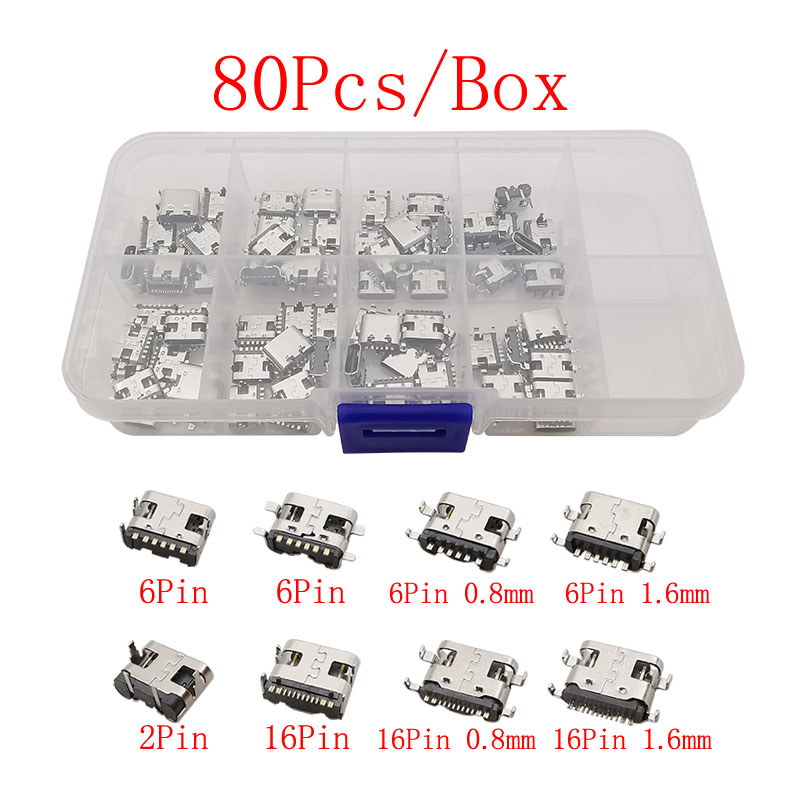Puerto de carga hembra USB tipo C, conector tipo C de 2/6/16 pines, enchufe SMD PCB, soldadura DIY, reparación, adaptador de conector USB-C tipo C, 1 caja: Rojo