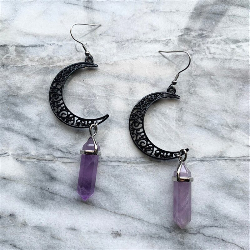 Purple Stone Moon Earrings Goth Witch Jewelry Women Delicate And Beautiful Crescent Statement: a17