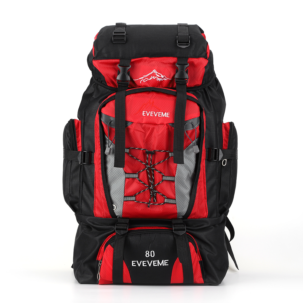 Mochila de alpinismo de gran capacidad, mochila de escalada, correa ajustable, accesorios de viaje, 80L: Rojo