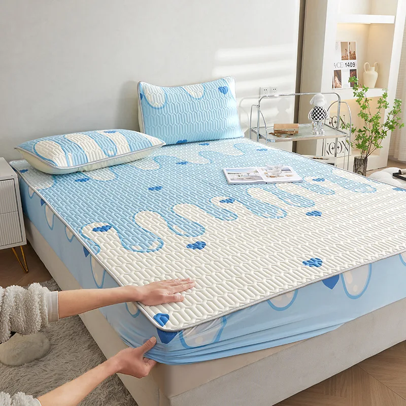 Zomer Verdikte Latex Hoeslaken Antislip Beschermende Sprei Airconditioner Driedelige Set Zomer Slaapmat: Black