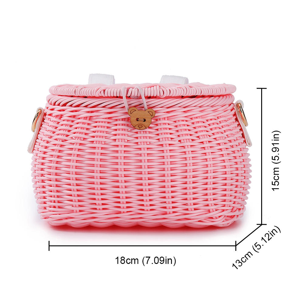 Cesta de bicicleta para niños, cesta de bicicleta tejida de plástico, cesta de mimbre para bicicletas para niños, cesta delantera para bicicleta, mochila, accesorios para bicicleta: Blanco