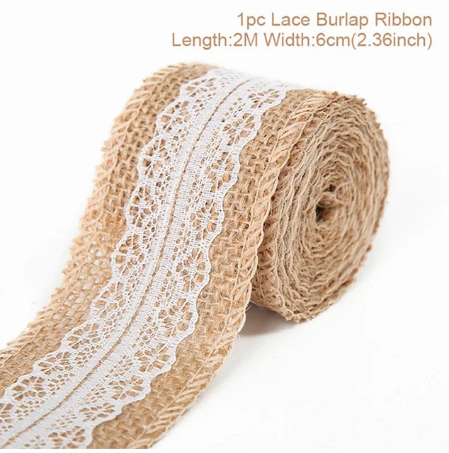 Cinta de encaje de arpillera de yute Natural de 2 metros y 5cm con borde de encaje blanco, decoración rústica de boda para boda, cintas artesanales con lazo DIY: Níquel negro
